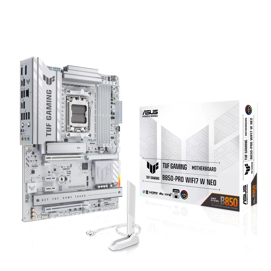 ASUS AMD TUF GAMING B850-PRO WIFI7 W NEO, AM5, 4DIMM, 256GB DDR5, 8400+MT/s, PCIe5.0 x16, x3 M.2, WiFi7, 2.5GbE, USB 20Gbps,