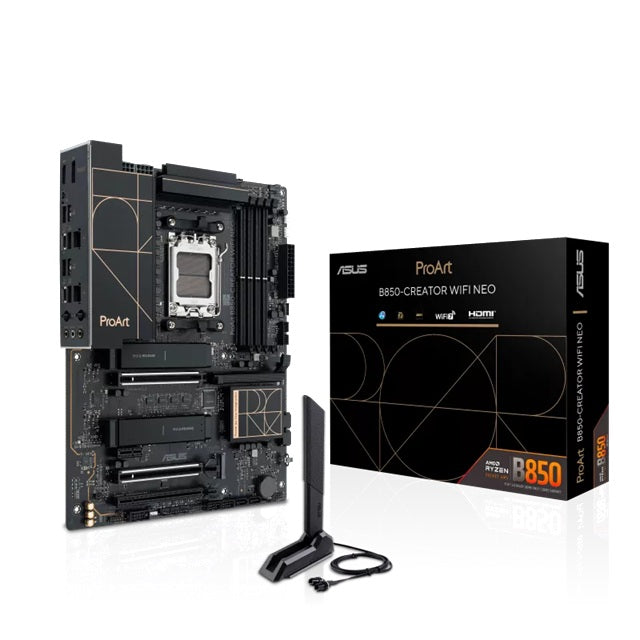ASUS AMD ProArt B850-CREATOR WIFI NEO, AM5, 4DIMM, 256GB DDR5, 8400+MT/s, 2x PCIe5.0 x16, 3xM.2, WiFi7, dual 5GbE, USB