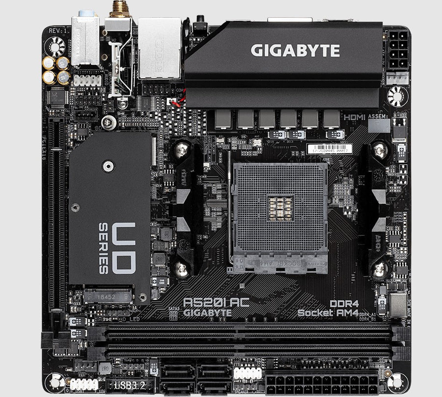 Gigabyte A520I AC AMD A520 Mini-ITX Ultra Durable Motherboard with Direct 6 Phases Digital VRM, Onboard Intel 802.11ac WIFI,