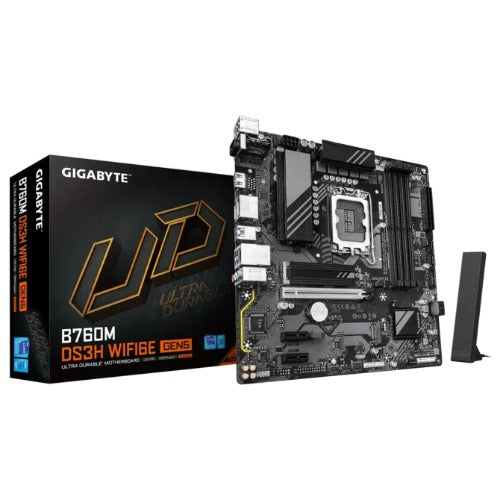 Gigabyte B760M DS3H WIFI6E GEN5 Intel LGA 1700 mATX Motherboard, 4x DDR5 ~256GB, 1x PCI-E x16, 2x M.2, 4x SATA, 5x USB 3.2,