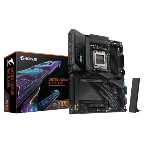 Gigabyte X870E AORUS ELITE X3D AM5 ATX, Ryzen 9000/8000/7000, 4×DDR5 256GB, PCIe 5.0 M.2, USB4, Wi-Fi 7, BT 5.4, 5GbE LAN,
