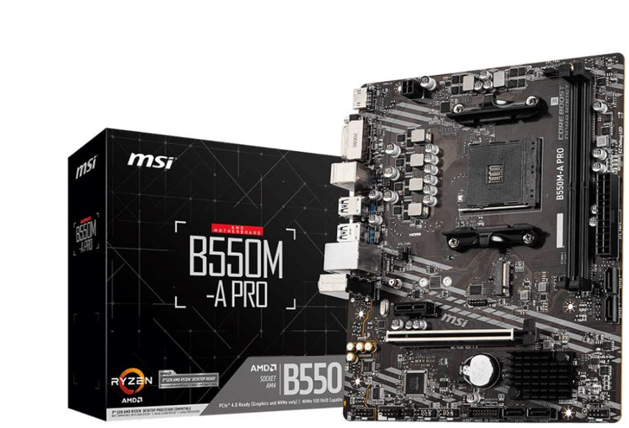 MSI B550M-A PRO Motherboard AMD Ryzen AM4, 2xDDR4, support up to 64GB, 1xPCIe 4.0/3.0 x16 slot, 2xSATA 6Gb, 6xUSB3.0,
