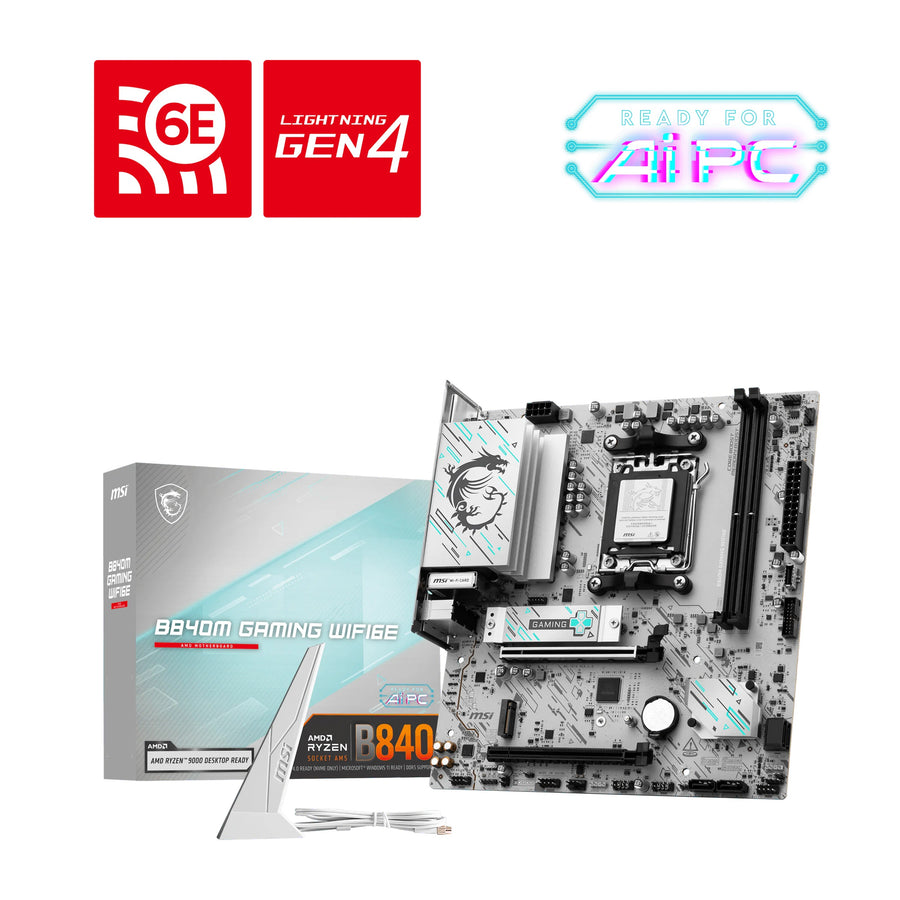 MSI B840M GAMING WIFI6E, AMD B840, AM5, 2xDDR5 128GB, PCIe 4.0 x16, 2xM.2 PCIe4, 2.5G LAN, Wi-Fi 6E, USB 5G, HDMI/DP, 2yr