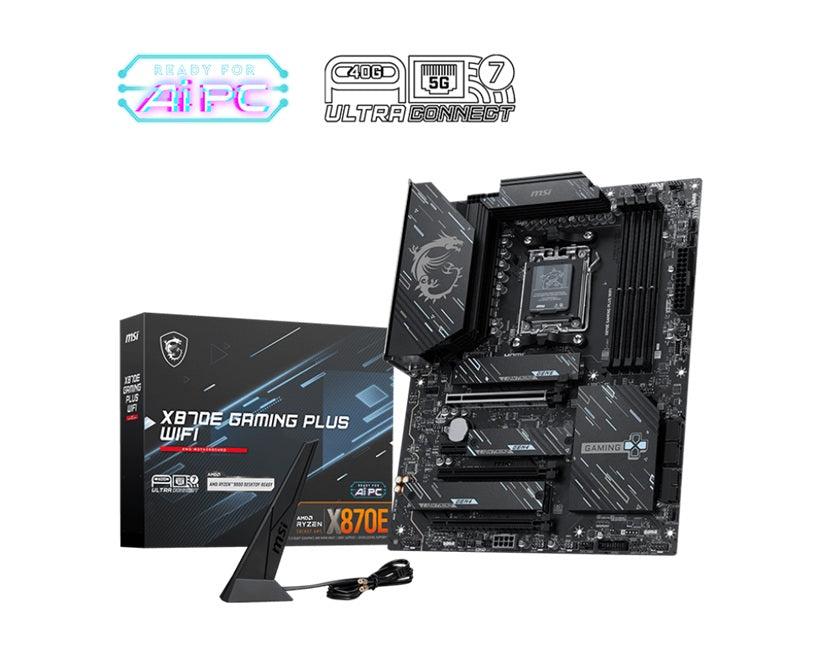 MSI X870E GAMING PLUS WIFI, AM5, Ryzen 7000-9000, X870E, DDR5-8200+, PCIe5 x16, M.2 Gen5, WiFi7, BT5.4, 5G LAN, USB4,
