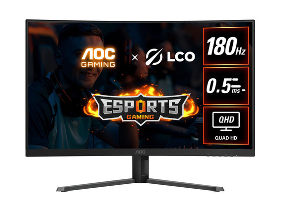 AOC 31.5' QHD Curved Monitor (CQ32G4E) – 180Hz VA, 0.5ms MPRT, 1500R curve, 121% sRGB, DP 1.4, HDMI 2.0, Delta E<2, tilt
