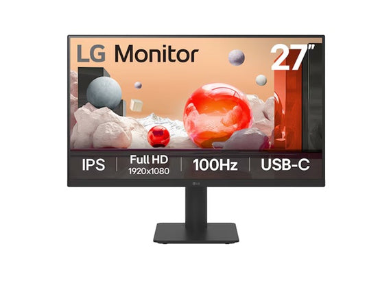 LG 27' IPS Full HD monitor with USB-C, 1920x1080, 100Hz, 5ms, 65W PD, IPS, 3-side borderless, tilt/height stand Monitors