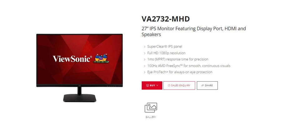 ViewSonic 27' Super Clear IPS, 4ms 100hz, Ultra Slim, FHD 1920 x 1080, DP, HDMI, VGA, 2x Speakers. VESA 100. 3 YR AR. Office Business Monitor (LS)