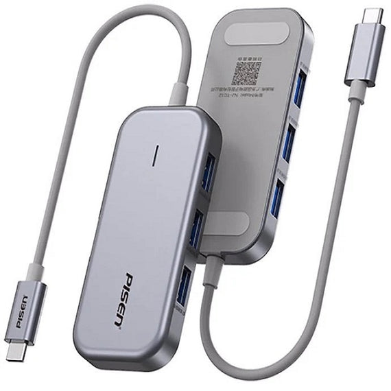 Pisen 6-in-1 Multi-Port USB-C Multifunctional Docking Station - Grey, 3x USB-A 3.0, 1x VGA, 1x HDMI, 1x RJ-45, 2 Years Warranty