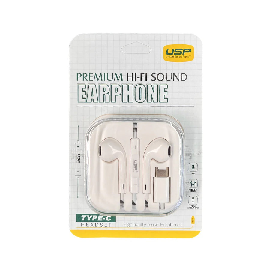 USP Earphones Type-C with Controller Compatible With All Samsung and iPhone 17/16/15 Series (Support Phone Calls), 5 Years