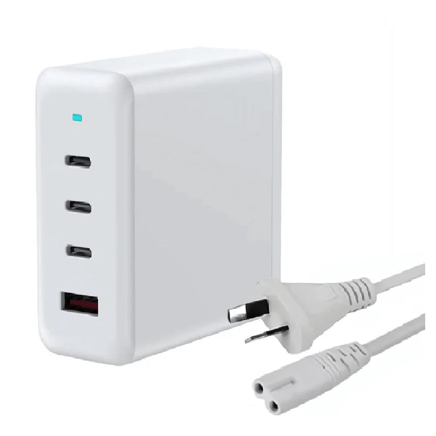 USP 100W Four Ports USB-C PD GaN Wall Charger White - 3x USB-C, 1x USB-A, Efficient, High Quality, Tablet, Laptop, iPhone, 5