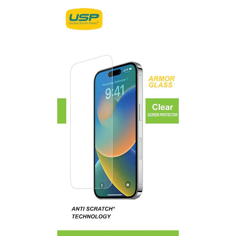 USP Apple iPhone 16 / iPhone 15 Pro / iPhone 15 (6.1') Armor Glass Screen Protector Clear - 9H Hardness,
