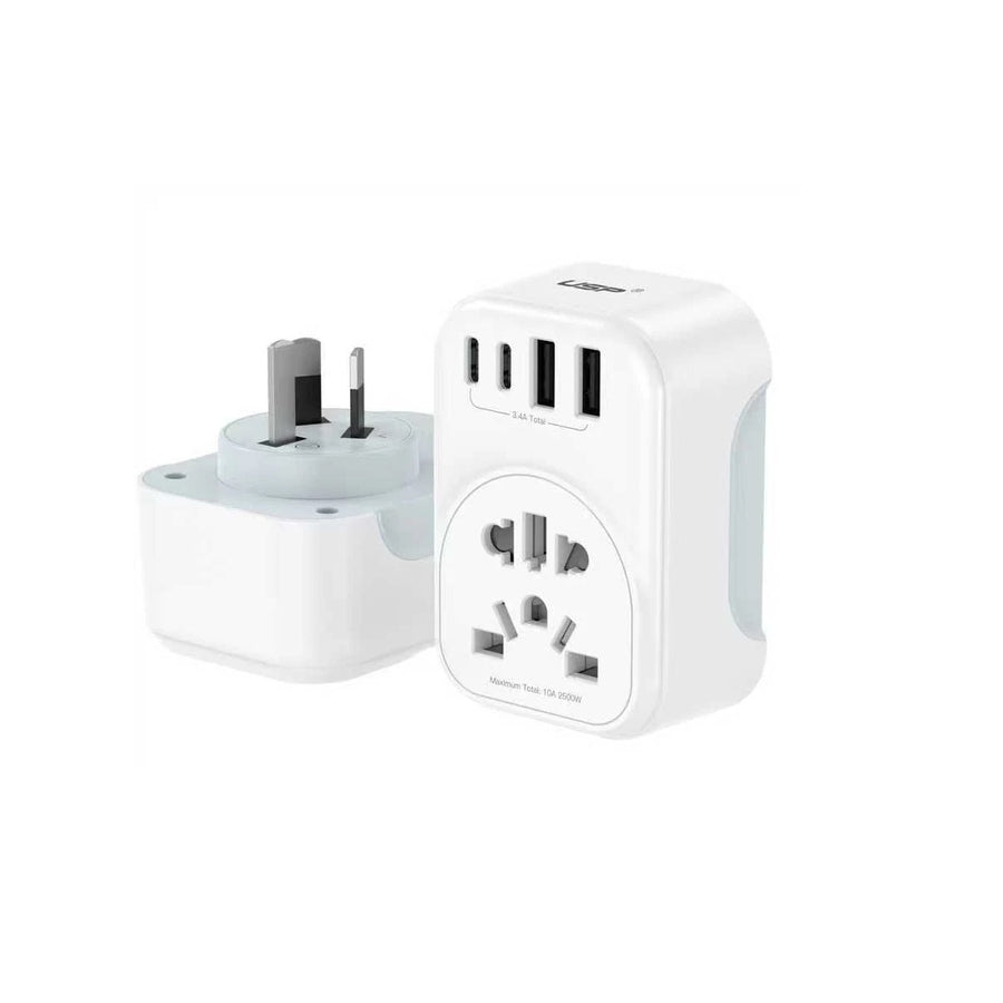 USP Australian Inbound Travel Adapter 2 USB-A + 2 USB-C + AC Socket, Portable device, 4 Universal Sockets, SAA