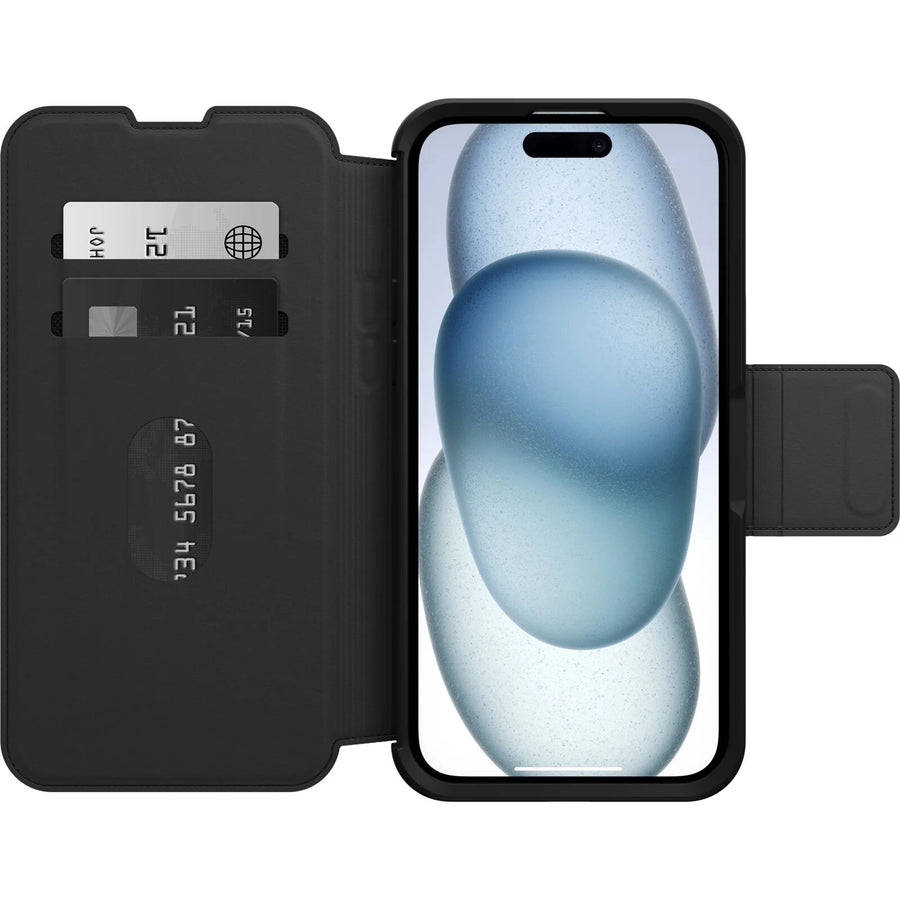 OtterBox Strada MagSafe Apple iPhone 15 Plus (6.7') Case Shadow (Black) - (77-93564), DROP+ 3X Military Standard,Leather