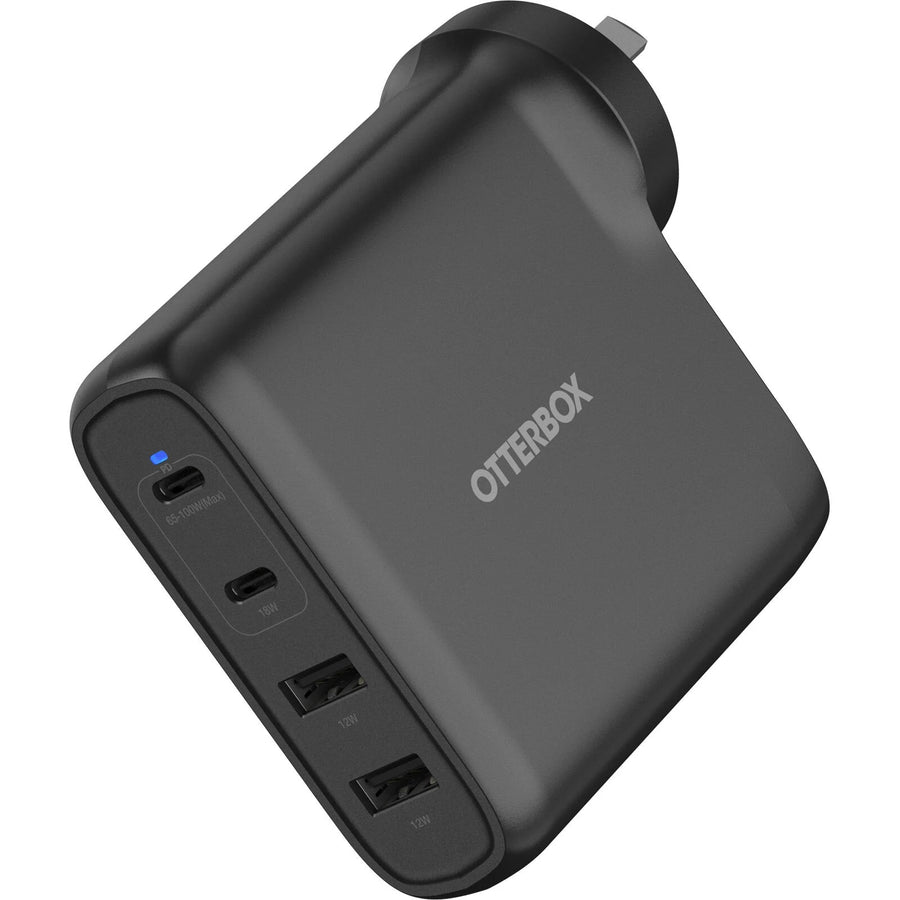 OtterBox 100W Four Port USB-C (Type I) PD Fast GaN Wall Charger - Black (78-81355), Dual USB-C (100W+18W), Dual USB-A (12W),