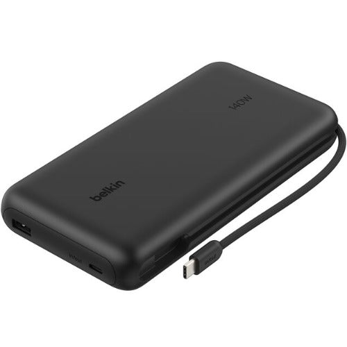 Belkin UltraCharge Pro 25K mAh Laptop Power Bank With 140W Integrated USB-C Cable (35CM) - Black (BPB039fqBK), 1x USB-C, 1x