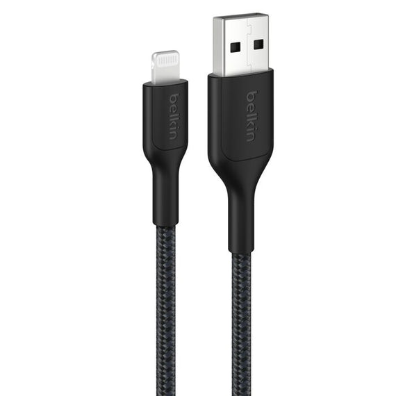 Belkin BoostCharge Pro Braided Lightning to USB-A Cable (1M) - Black (CAA020FQ1MBK), 2.4A/15W, 480Mbps, 350K Bends,