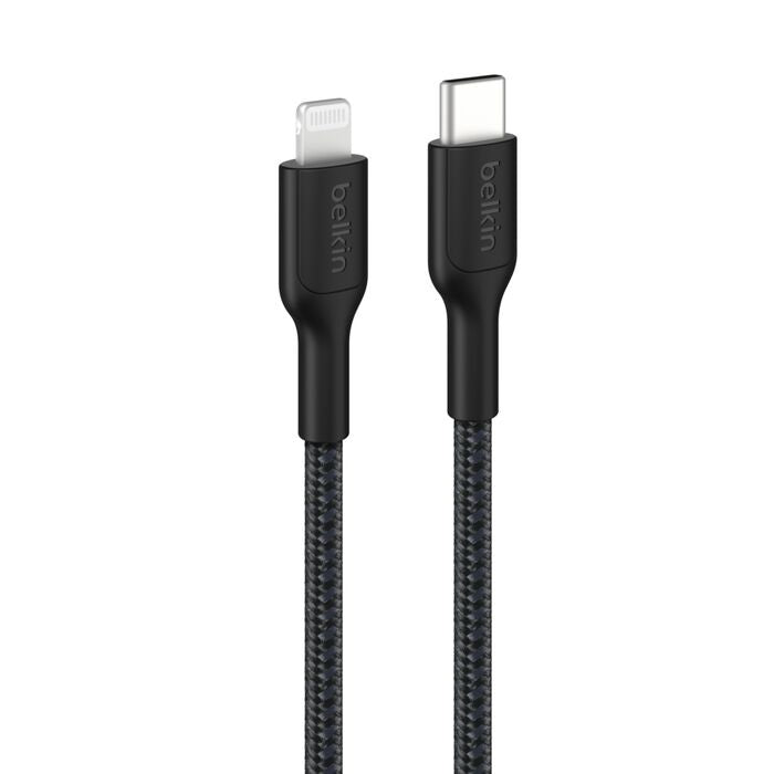 Belkin BoostCharge Pro Braided Lightning to USB-C Cable (1M) - Black (CAA022FQ1MBK),3A/15W, 480Mbps,350K+ Bends,Apple,