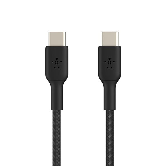 Belkin BoostCharge Braided USB-C to USB-C Cable (0.15M) - Black (CAB004bt0MBK), 3A/60W, 480Mbps, 30K+ Bends, Apple, USB-IF Certified, 2 Year Warranty
