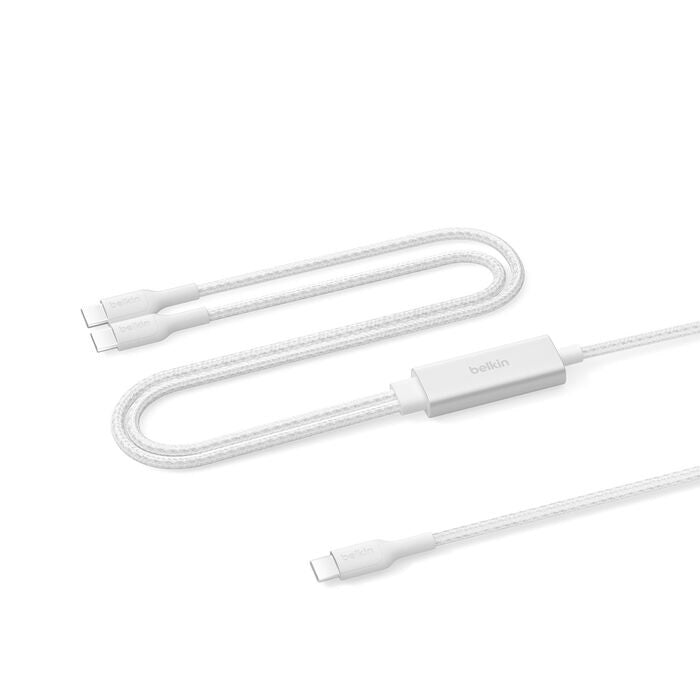 Belkin BoostCharge Pro Braided USB-C to Dual USB-C Cable (1.5M) - White (CAC004fq1.5MWH), 140W, 480Mbps, 350K+ Bends, Apple,