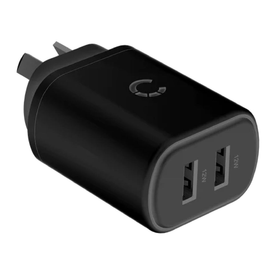 Cygnett PowerPlus 12W Dual Port Wall Charger - Black (CY3672PDWLCH), 2x USB-A (12W), Lightweight & Compact Design, Charge 2x
