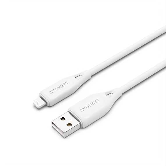 Cygnett Essentials Lightning to USB-A (2.0) Cable (1M) - White (CY4700PCCAL), 2.4A/12W, 480Mbps, Turbo Charge, Apple iPhone,