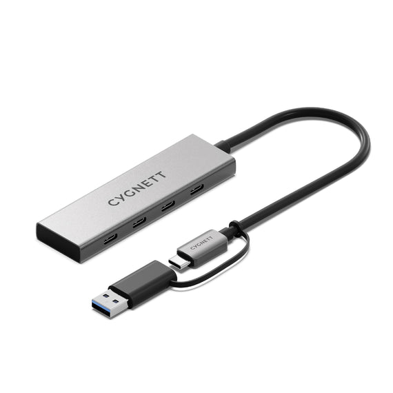 Cygnett Unite 4-in-1 USB-C to USB-C Hub- White(CY5390CYHUB)4x USB-C Ports,10Gbps Transfer,Aluminium Outer Shell,15cm cable,