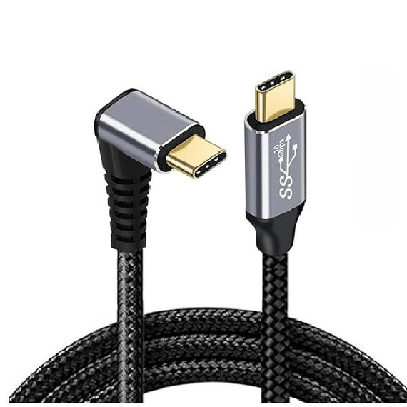 USP Braided USB-C to USB-C Right Angle Cable (1M) - Black, 100W Power, Support 10Gbps Data Speed, Reversible Design,5 Years