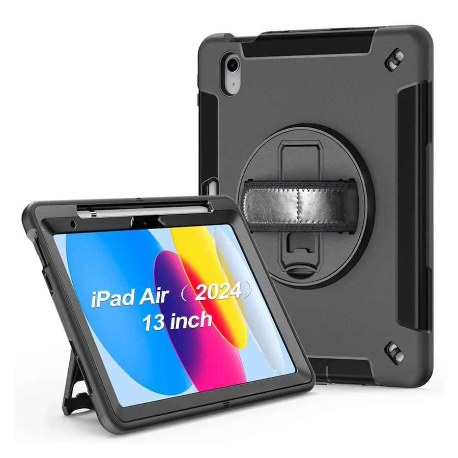 USP Rugged Apple iPad Air (13') (M3/M2) (7th/6th Gen) / iPad Pro (12.9') (6th/5th/4th/3rd) Case Black - Built-in-Kickstand, 3 Years Warranty