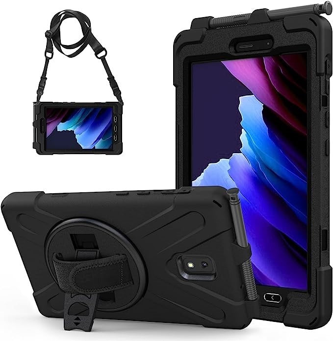 USP Rugged Samsung Galaxy Tab Active5/Tab Active3 (8') Case Black - Built-in-Kickstand, Hand & Shoulder Strap, DropProof,5