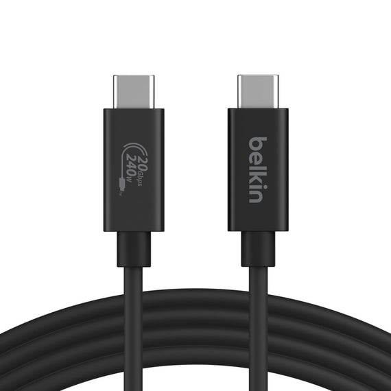 Belkin Connect USB4 USB-C to USB-C Cable (2M) - Black (INZ004BT2MBK), 5A/240W, 20Gbps,4K@60Hz, Thunderbolt 4, USB-IF Certified,2 Years Warranty