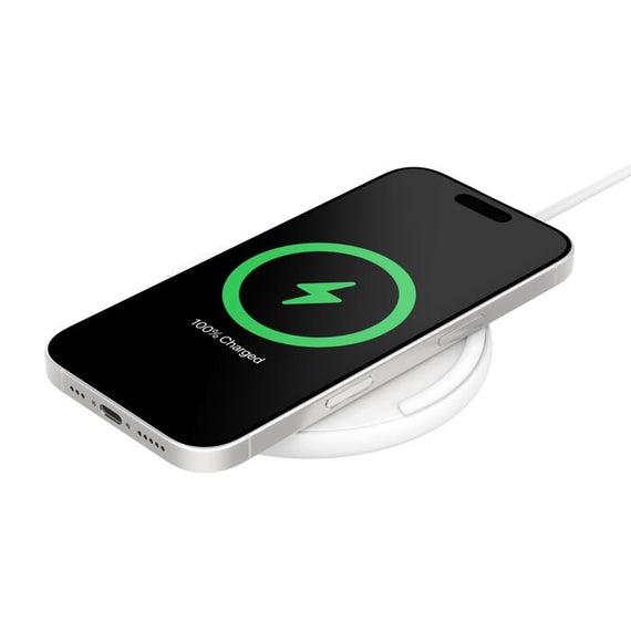 Belkin BoostCharge Wireless Charging Pad + USB-C to USB-C Cable (1.5M) - White (WIA012fqWH), 15W, LED Indicator, Apple