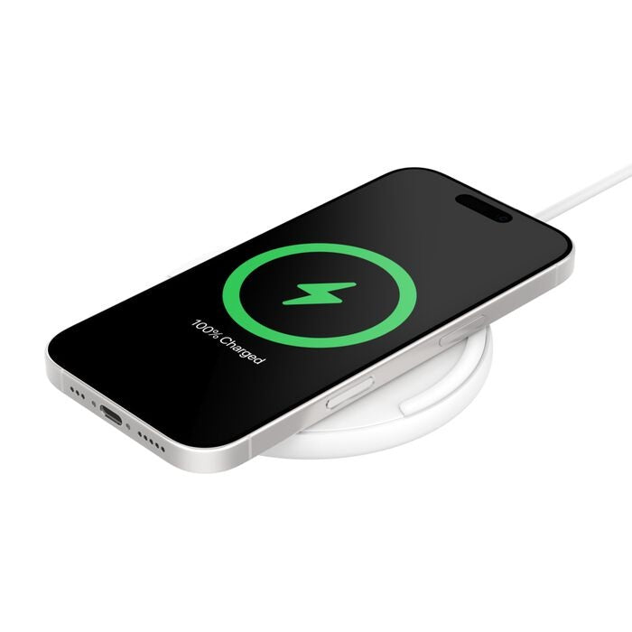 Belkin BoostCharge Wireless Charging Pad + USB-C to USB-C Cable (1.5M) - White (WIA012fqWH), 15W, LED Indicator, Apple