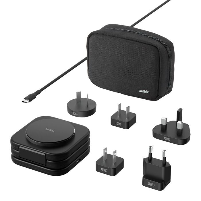 Belkin BoostCharge Pro Convertible 3-in-1 Magnetic Wireless Charging Travel Pad with Qi2 + 36W PSU + USB-C Cable- Black