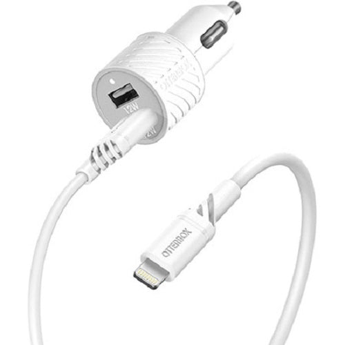 OtterBox 24W Dual Port Car Charger with Lightning to USB-A Cable (1M) - White (78-52698), USB-A(12W),180Mbps Data Transfer,