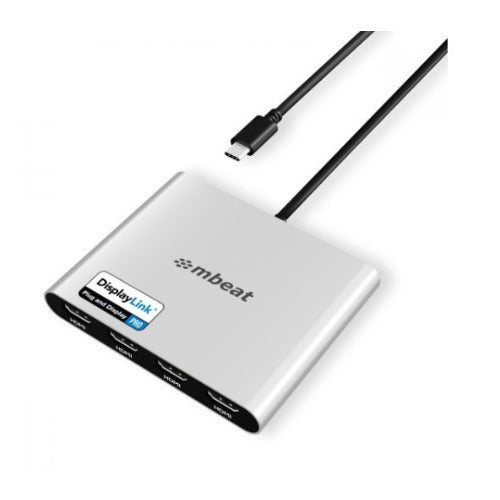 mbeat® USB-C Quad 4K HDMI DisplayLink® Adapter with PD Pass-through Quad 4K@60Hz 4 × HDMI 2.0 1 × USB-C 3.1 1 × USB-C PD 3.0