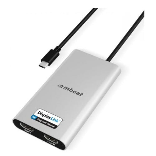 mbeat® USB-C Dual 4K HDMI DisplayLink® Adapter with PD Pass-through Dual 4K@60Hz 2 × HDMI 2.0 1 × USB-C 3.1 1 × USB-C PD 3.0