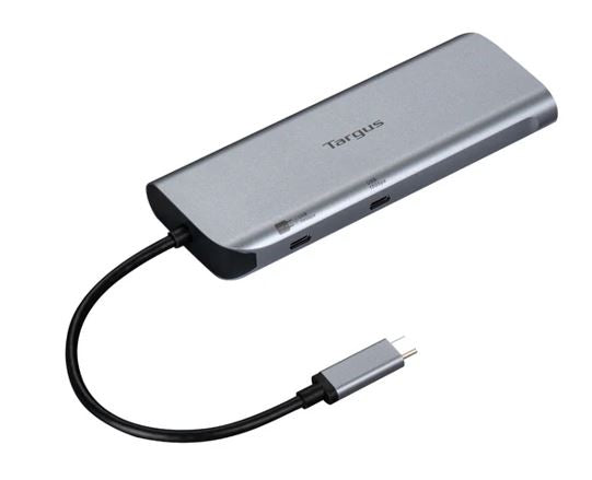 Targus Dual Video Mobile Dock with 140W EPR Pass-Thru USB-C 3.2 Ethernet 2xHDMI 2x USB-A 2xUSB-C Silver USB-C with 140W PD