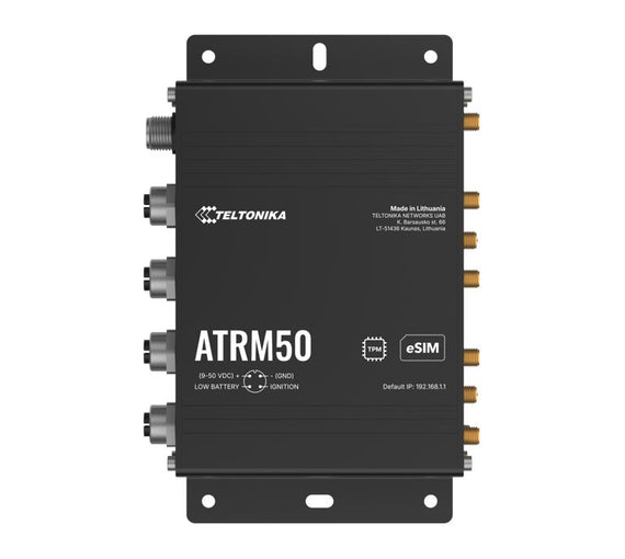 Teltonika ATRM50 5G Router for Transportation, Ultra-High Cellular Speeds, M12 CONNECTORS, DUAL SIM & eSIM, EN 45545-2 and EN 50155, PSU not included