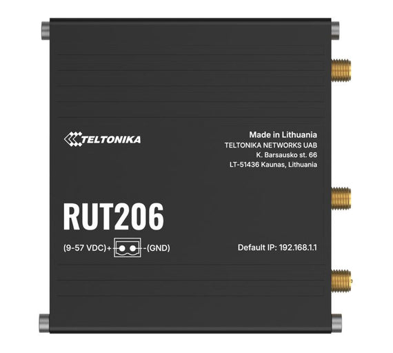 Teltonika RUT206 Industrial 4G Router, Cat 4, RS232 & RS485 for serial communication, 2-PIN POWER INPUT, Active and Passive PoE inputs