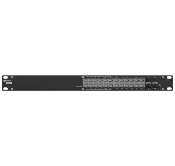 Teltonika SWM280 PoE+ Managed Switch, 24 x ETH ports, 10/100/1000 Mbps,12 PoE+ ports with up to 30W per port, 2 year free RMS License.