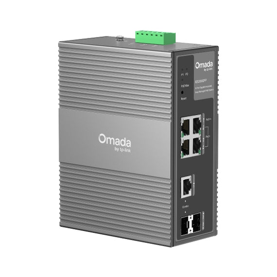TP-Link IES206GPP Omada 6-Port Gigabit Industrial Easy Managed Switch with 3-Port PoE+ and 1-Port PoE++, Up to 240 W PoE Budget with 2× PoE++ and 6× P