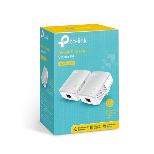 TP-Link TL-PA411 KIT AV600 Nano Powerline Adapter Starter Kit HomePlug AV 1x100Mbps LAN 300m Range Miniature Design Plug &
