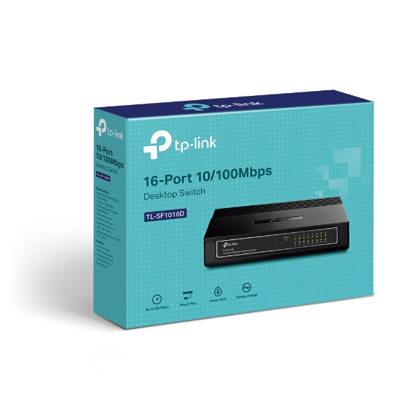 TP-Link TL-SF1016D 16-Port 10/100Mbps Desktop Switch or wall-mounting design Plug and play 3.2Gbps Switching Capacity