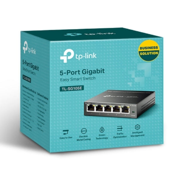 TP-Link TL-SG105E 5-Port Gigabit Desktop Easy Smart Switch, 5 10/100/1000Mbps RJ45 Ports, MTU/Port/Tag-based VLAN, QoS, IGMP