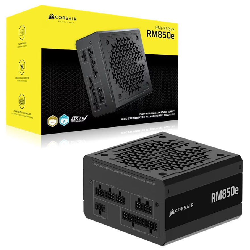 Corsair RMe Series RM850e Fully Modular Low-Noise ATX Power Supply (AU), Cybenetics Gold, ATX12V 3.1, 2x PATA, 2x EPS, 6x SATA, 3x PCIe
