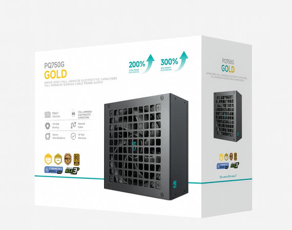 DeepCool PQ750G 750W Gamer Storm 80+ Gold/Cybenetics Fully Modular ATX Power Supply 120mm Fan, Japanese Capacitors, DC to DC, ATX12V V3.1,