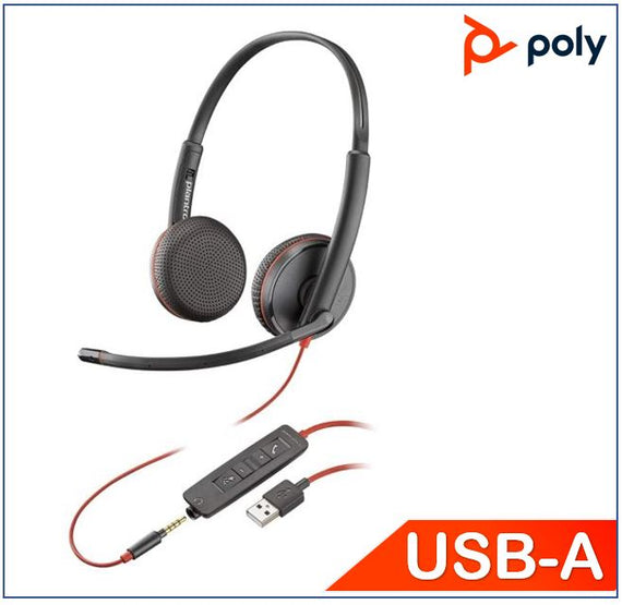 Plantronics/Poly Blackwire 3225 Headset, USB-A, Stereo, 3.5mm duo corded, Noise canceling, Dynamic EQ, SoundGuard, Intuitive call control, **PROMO**