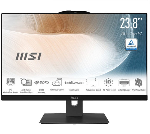 MSI Modern AM242TP 1M-1834AU AIO, Black, 23.8' 10 Points Touch Screen, Core 5 120U/D5 2x8G/1TB SSD/WiFi6/Webcam/Wired KBM/Win11Pro/3