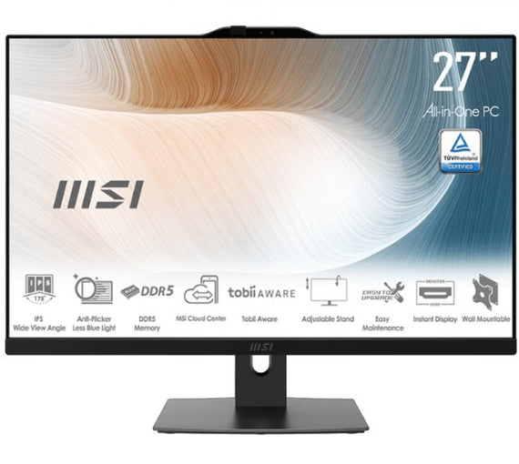 MSI Modern AM272P 1M-1219AU AIO Black, 27' Non-Touch, Core 5 120U/D5 2x8G/1TB SSD/WiFi6/Webcam/Height Adjustable/Wired KBM/Win11Pro/3Y Onsite