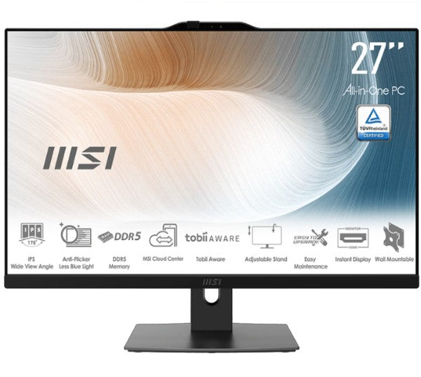 MSI Modern AM272P 1M-1219AU AIO Black, 27' Non-Touch, Core 5 120U/D5 2x8G/1TB SSD/WiFi6/Webcam/Height Adjustable/Wired KBM/Win11Pro/3Y Onsite